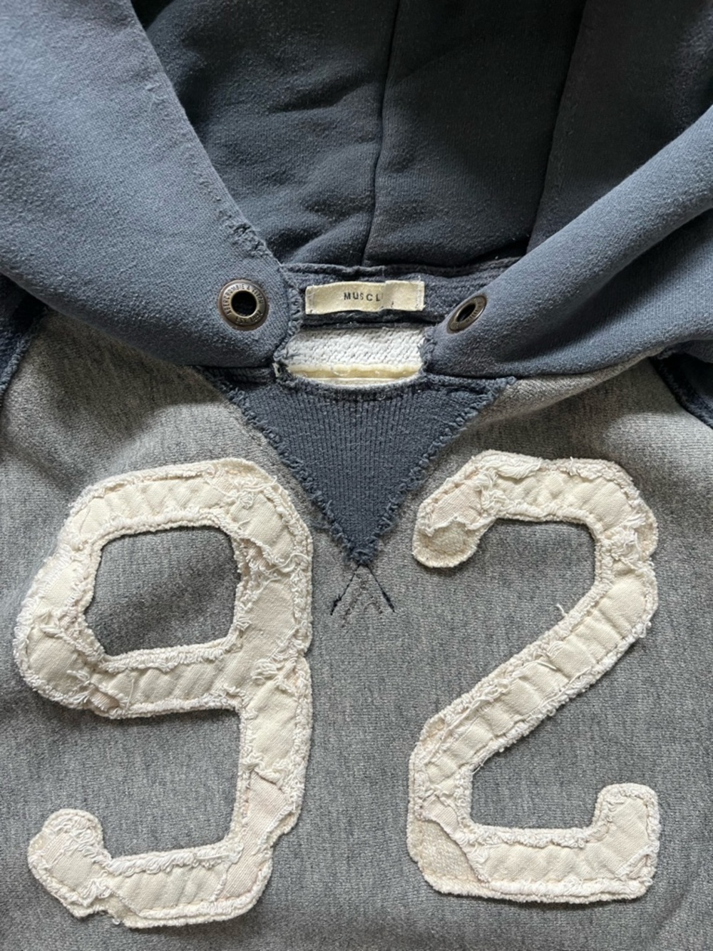 Abercrombie & Fitch Two-Tone Gray and Blue '92 Appliqué Crewneck Hoodie - Picture 2 of 3